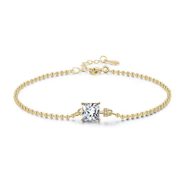 Luxury Women Silver Color Square Sterling Tourmaline Beads Chain Bracelet For Statement Jewelry - The Jewellery Supermarket