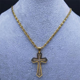 Attractive Catholic Cross Amulet CZ Crystal Gold Color Stainless Steel Pendant Chain Necklace - Christian Jewellery - The Jewellery Supermarket