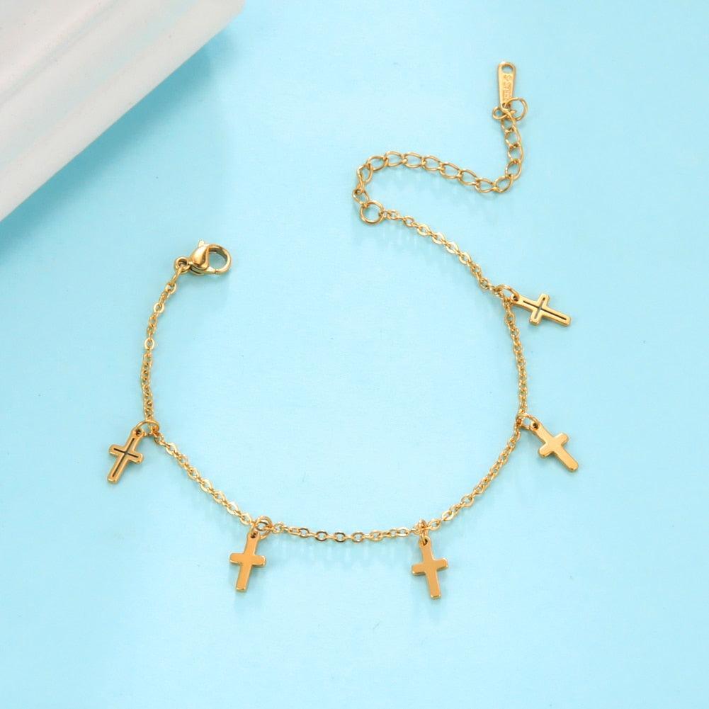 Boho Stainless Steel Christian Cross Charm Bracelets for Women - Religious Jewellery  - The Jewellery Supermarket