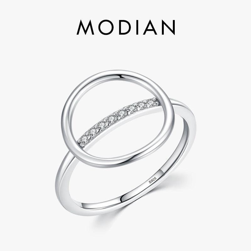 Genuine Silver Round Ring - Dazzling Clear AAAA Simulated Diamonds Simple Geometric Design Fine Jewellery - The Jewellery Supermarket