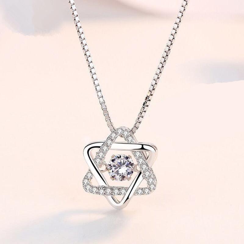 NEW Dancing Zircon Star of David Hexagram Gemstone 925 Silver Necklace - The Jewellery Supermarket