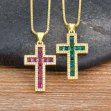 Fashion Long Chain Exquisite Multicolors Cross Pendant AAA Zircon Crystals Necklaces - Religious Jewellery - The Jewellery Supermarket