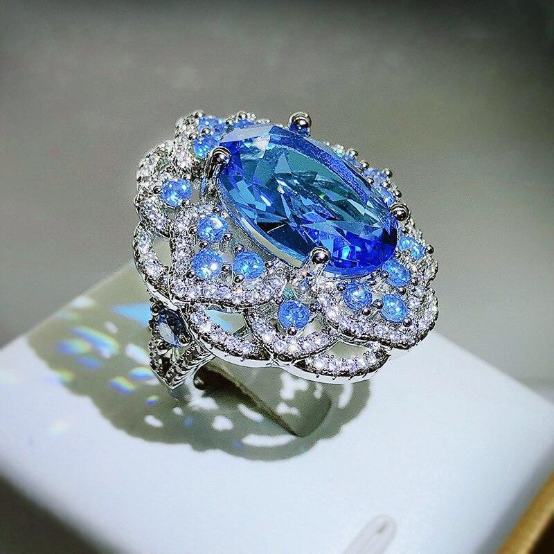 NEW VINTAGE RINGS Luxury Blue Big Flower AAA Zircon Gorgeous Ring - The Jewellery Supermarket