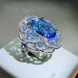 NEW VINTAGE RINGS Luxury Blue Big Flower AAA Zircon Gorgeous Ring - The Jewellery Supermarket