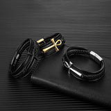 Classic Cross Egyptian Ankh Life Symbol Antique Multilayer 316L Magnetic Clasp Wrap Leather Bracelet - Religious Bangle - The Jewellery Supermarket