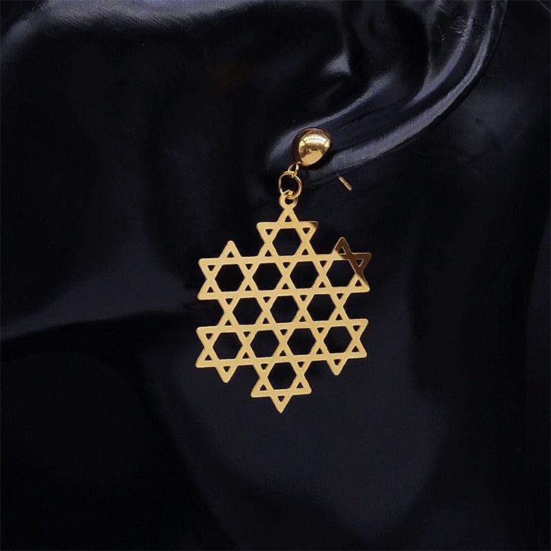 NEW Judaism Star Of David Stainless Steel Hexagram Symbol Dangle Stud Earrings for Women - The Jewellery Supermarket