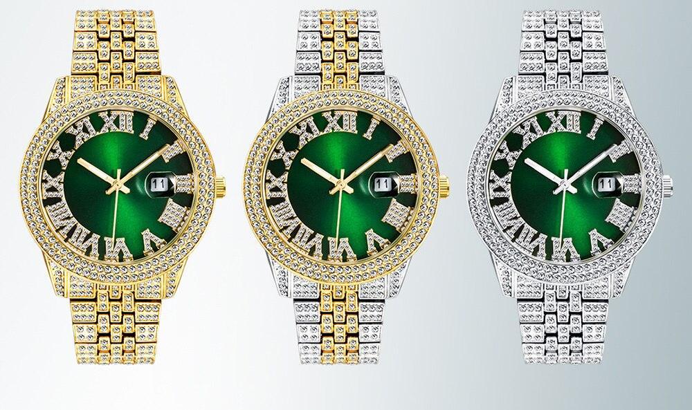 NEW Elegant Stylish Iced Out Simulated Diamond Top Brand Date Waterproof Quartz Fashion Watch - The Jewellery Supermarket