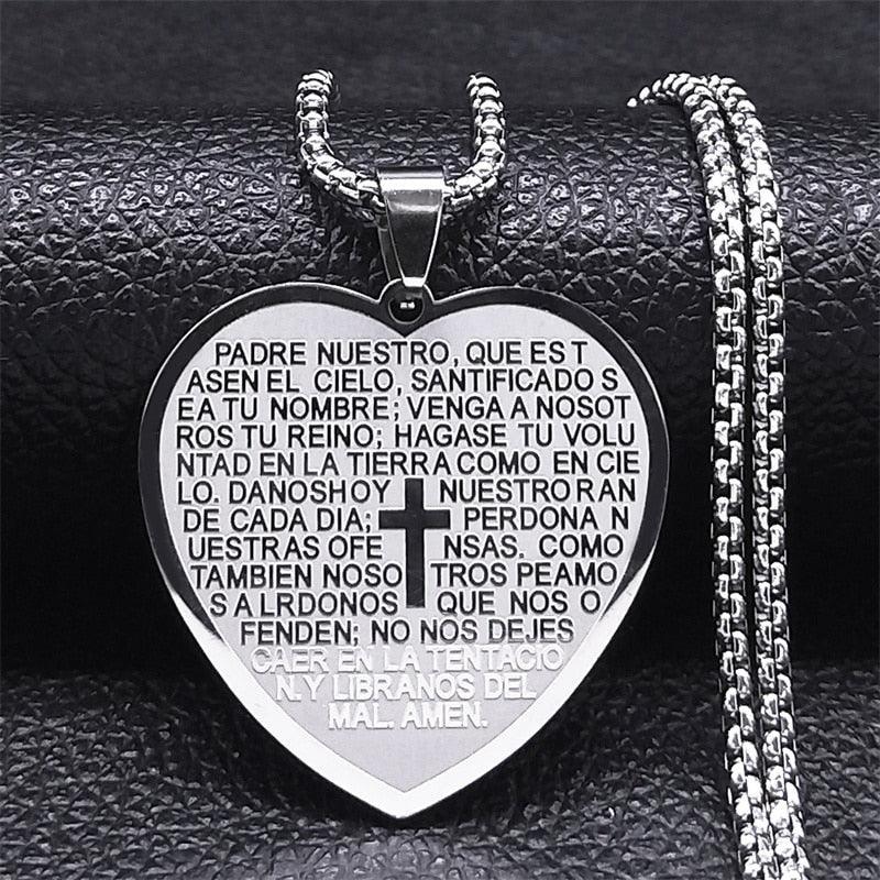 Christian Cross Bible Verse Prayer Necklace - Stainless Steel Portuguese Religious Necklaces - The Jewellery Supermarket