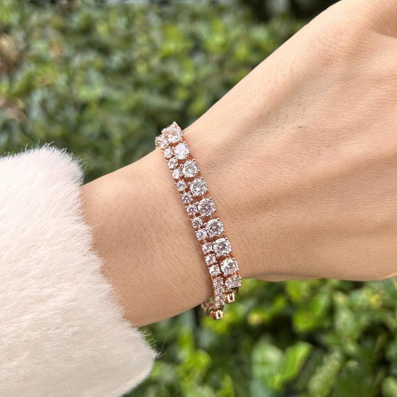 Luxury Shiny Round AAA+ Cubic Zirconia Diamond Tennis Gold Silver Colour Bracelets For Women - The Jewellery Supermarket
