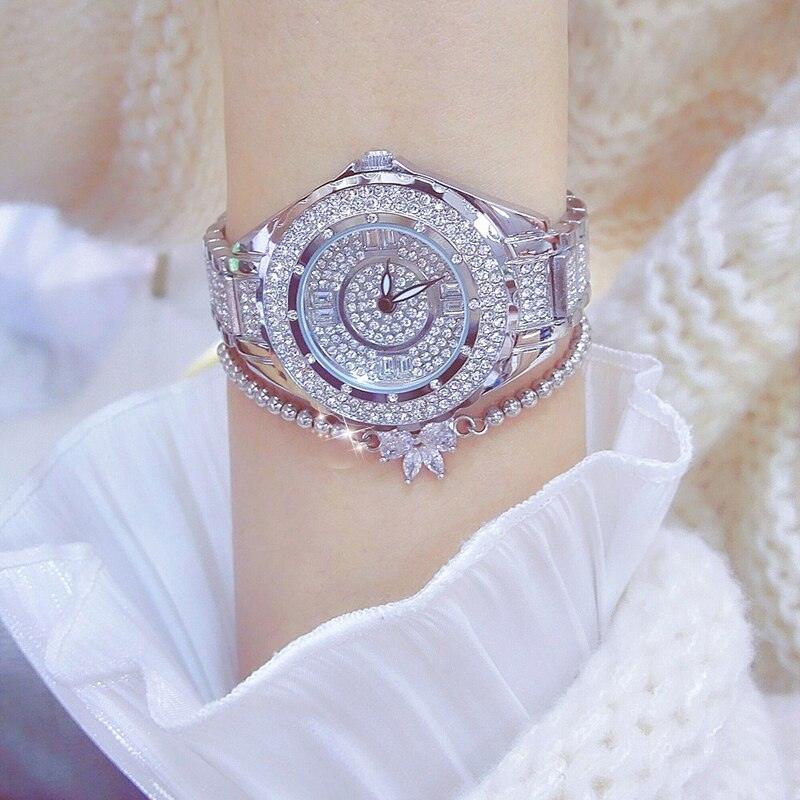 Fashion Bling Simulated Diamonds Gold Rose Gold Silver Original Elegant Ladies Watch With Bracelet Set - Ideal Gift - The Jewellery Supermarket