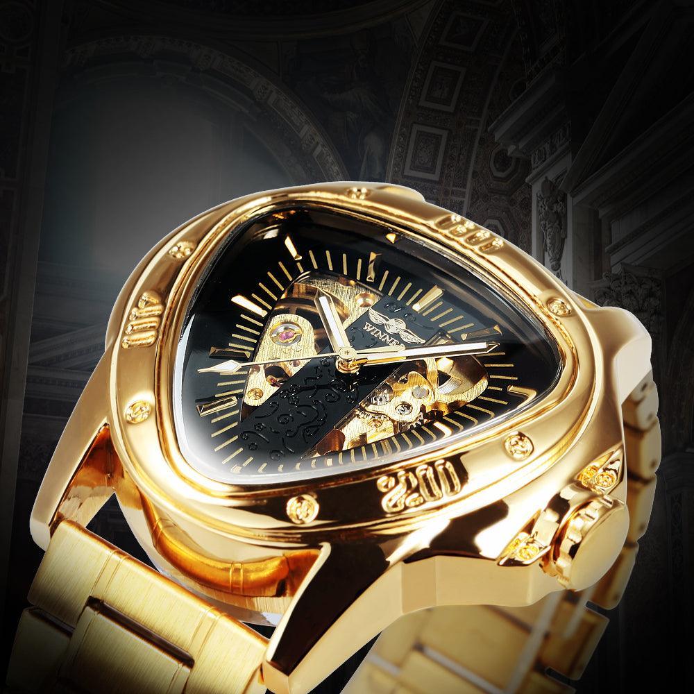 NEW - Men Golden Triangle Skeleton Mechanical Automatic Sport Watch - The Jewellery Supermarket