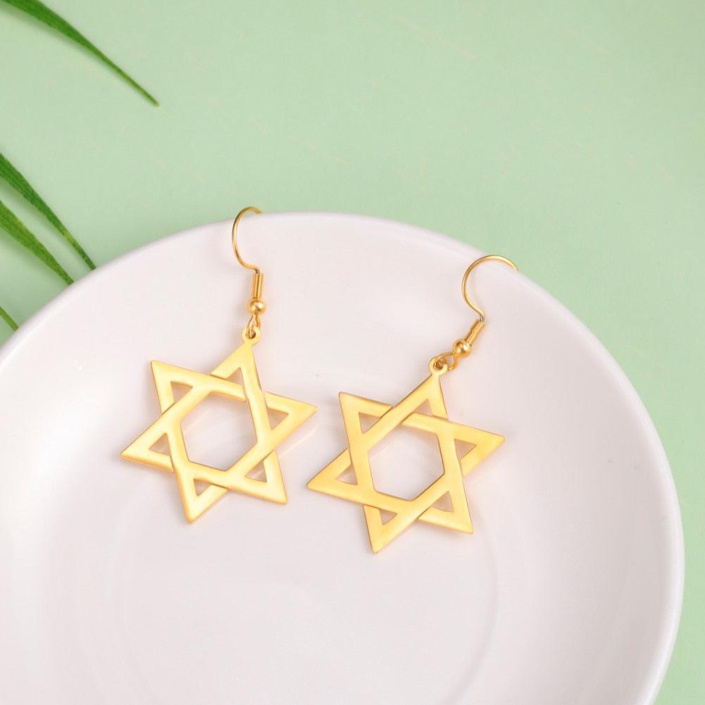NEW Star of David Gold Silver Color Hollow Hexagram Drop Earrings For Women - The Jewellery Supermarket