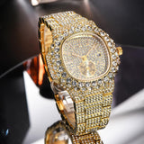 Outstanding Simulated Diamonds Iced Out Hip Hop Stylish Quartz Double Dial Heavy Gold Colour Watch For Men - The Jewellery Supermarket
