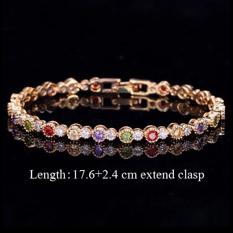 TERRIFIC Multicolor Paved Connected Round AAA+ Cubic Zirconia Simulated Diamonds Rose Gold Colour Tennis Bracelets - The Jewellery Supermarket