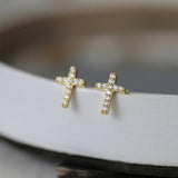 Minimalist Sterling Silver CZ Zircon Crystals Stud Earrings - Geometric Cross Gold Silver Colour Fashion Jewellery - The Jewellery Supermarket