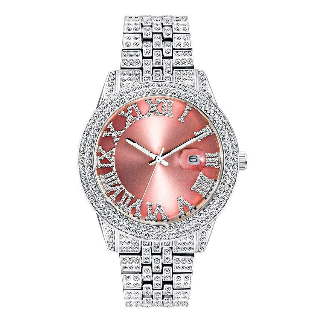 NEW Elegant Stylish Iced Out Simulated Diamond Top Brand Date Waterproof Quartz Fashion Watch - The Jewellery Supermarket