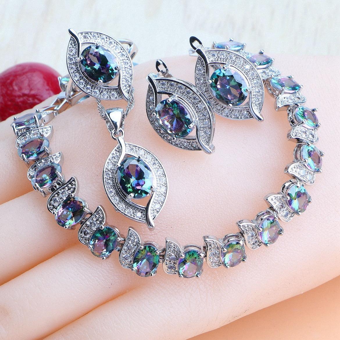 NEW ARRIVAL AAA Zircon Crystals Silver Earrings Charms Bracelets For Women Fashion Wedding Jewellery Sets - The Jewellery Supermarket