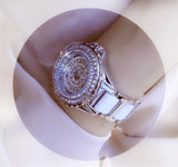 Full Simulated Diamonds Gold Colour Bracelet Ceramic Strap Waterproof Quartz Luxury Brand Women Watches - The Jewellery Supermarket
