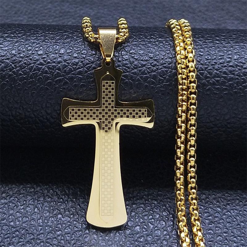 Marvellous Gold Color Chain Christian Cross Stainless Steel Necklace - Religious Jewellery - The Jewellery Supermarket