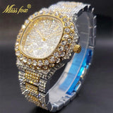 Outstanding Simulated Diamonds Iced Out Hip Hop Stylish Quartz Double Dial Heavy Gold Colour Watch For Men - The Jewellery Supermarket