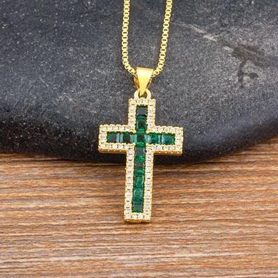 Fashion Long Chain Exquisite Multicolors Cross Pendant AAA Zircon Crystals Necklaces - Religious Jewellery - The Jewellery Supermarket