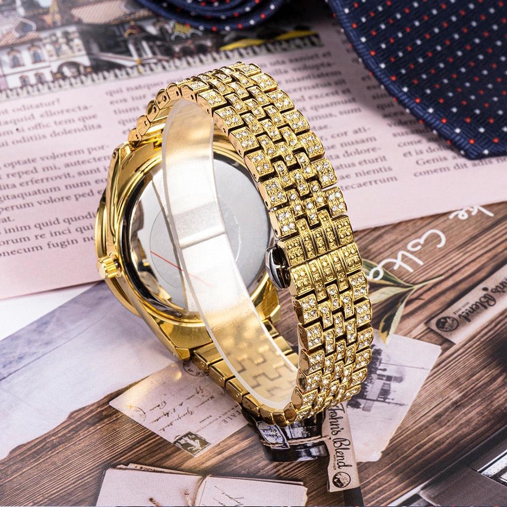 NEW Elegant Stylish Iced Out Simulated Diamond Top Brand Date Waterproof Quartz Fashion Watch - The Jewellery Supermarket