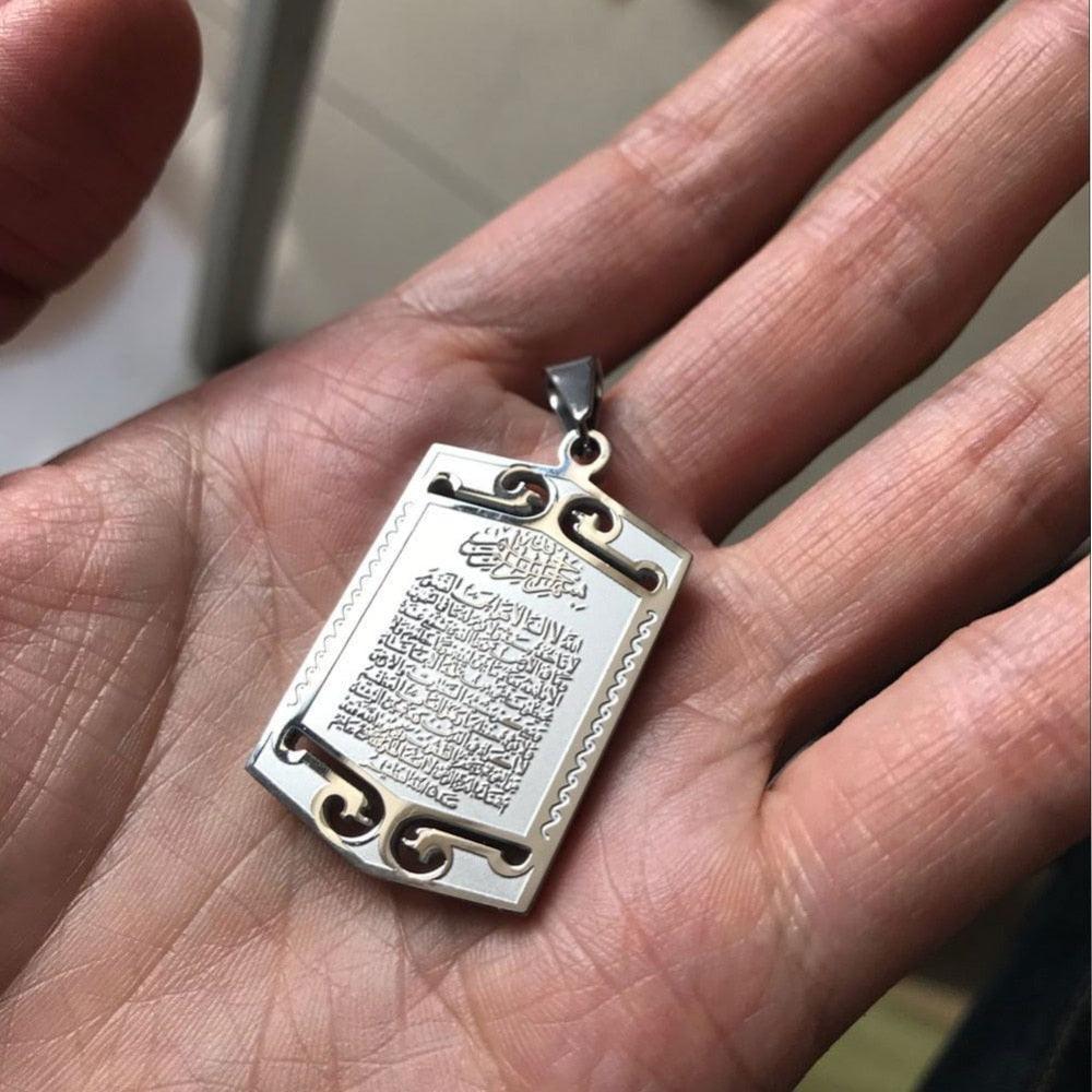 NEW Titanium Steel Pendant Muslim Allah Ayat Al-Kursi Quran Verse Pendant Necklace - The Jewellery Supermarket