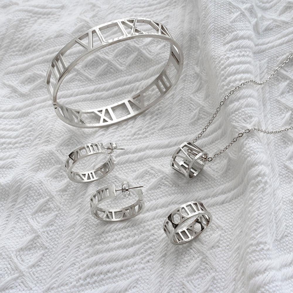 BEST SELLER New Design Hollow Roman Numerals Stainless Steel Jewellery Set for Women  - Fashion Jewellery - The Jewellery Supermarket