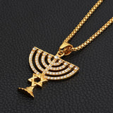 NEW Israel Menorah Happy Hanukkah Golden Stainless Steel Star Of David Pendant - The Jewellery Supermarket