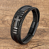 Classic Jesus Cross Charm Cubic Zirconia Black Woven Leather Rope Chain Bracelets For Men Women - The Jewellery Supermarket