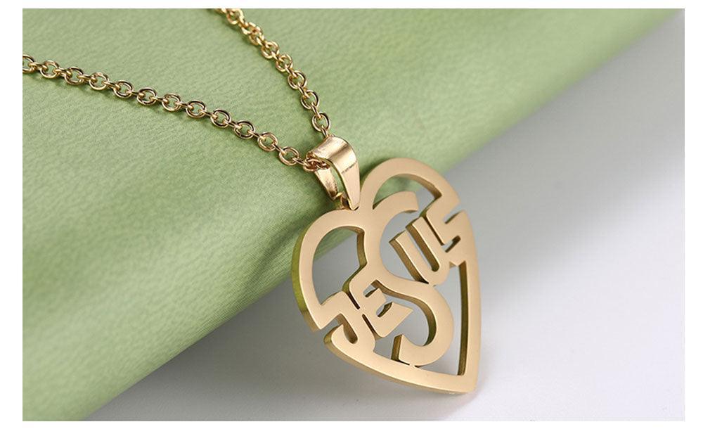 Charming Christian Jesus Heart Stainless Steel Pendant Necklace for Women - Religious Jewellery - The Jewellery Supermarket