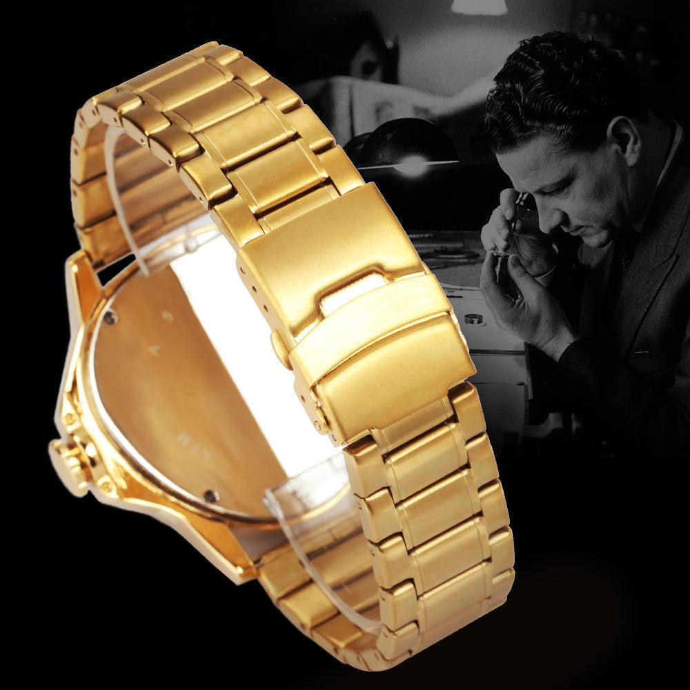 NEW - Men Golden Triangle Skeleton Mechanical Automatic Sport Watch - The Jewellery Supermarket