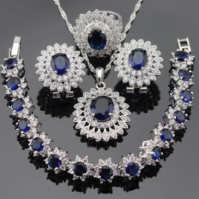 Ideal Gift - Dark Blue Sapphire AAA+ White Zircon Jewellery Set - The Jewellery Supermarket