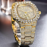 Outstanding Simulated Diamonds Iced Out Hip Hop Stylish Quartz Double Dial Heavy Gold Colour Watch For Men - The Jewellery Supermarket
