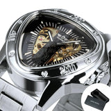 NEW - Men Golden Triangle Skeleton Mechanical Automatic Sport Watch - The Jewellery Supermarket