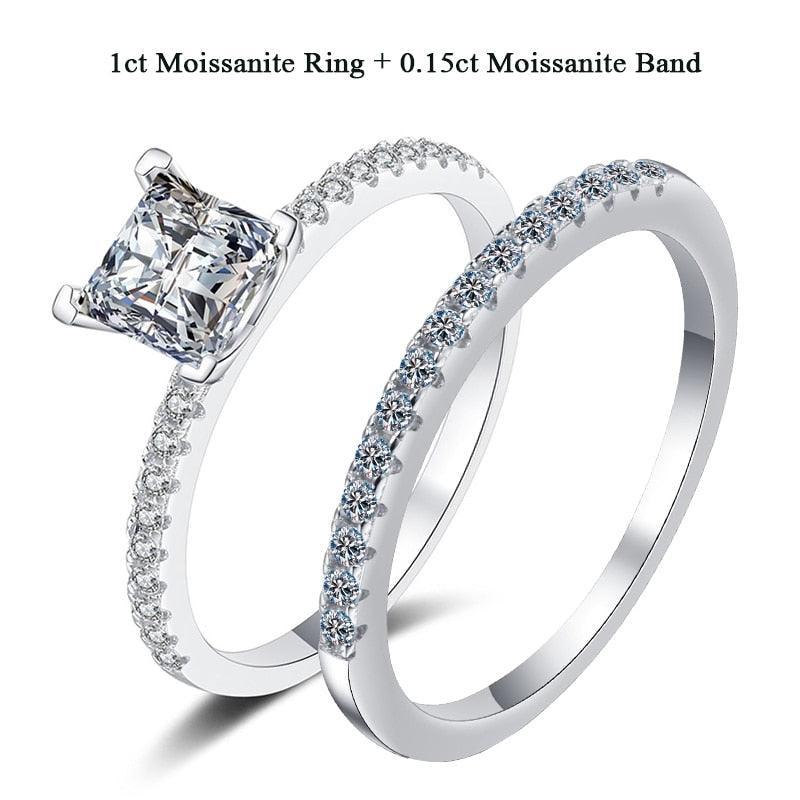 1-2CT Princess Cut High Quality Moissanite Diamonds VVS Colorless Solitaire Diamond Bridal Sets Ring - The Jewellery Supermarket