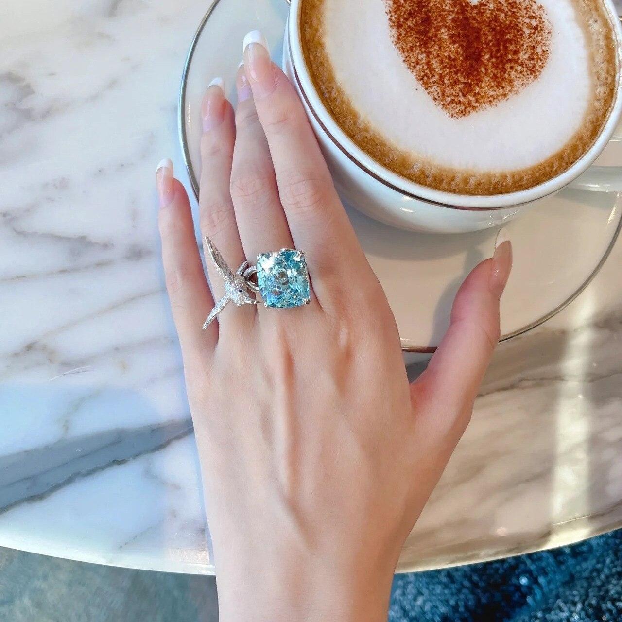 Brilliant New Luxury Sea Blue AAA+ Quality Cz Diamonds Seagull Design Ring - The Jewellery Supermarket