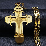 Glorious Stainless Steel Gold Colour Christ God Chain Big Cross Necklace - Christian Jewellery - The Jewellery Supermarket