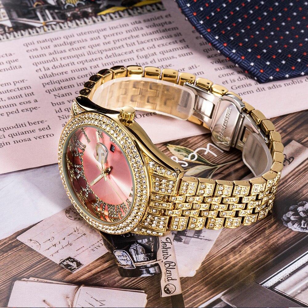 NEW Elegant Stylish Iced Out Simulated Diamond Top Brand Date Waterproof Quartz Fashion Watch - The Jewellery Supermarket