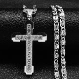 Attractive Catholic Cross Amulet CZ Crystal Gold Color Stainless Steel Pendant Chain Necklace - Christian Jewellery - The Jewellery Supermarket