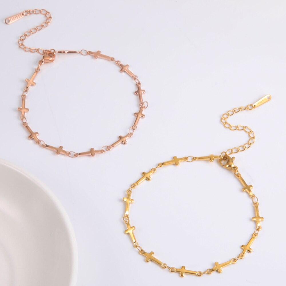 Popular Gold Color Cross Stainless Steel Jesus Christian Chain Bracelets for Women - Religious Jewellery - The Jewellery Supermarket