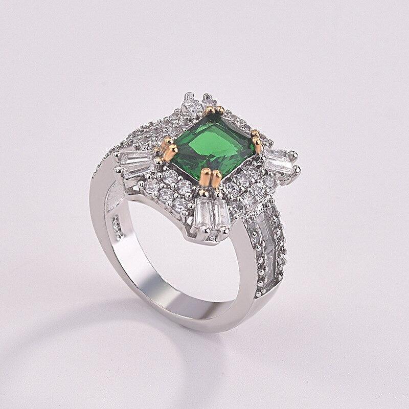NEW - Luxury AAA+ Cubic Zirconia Green Color Princess Designer Ring - The Jewellery Supermarket