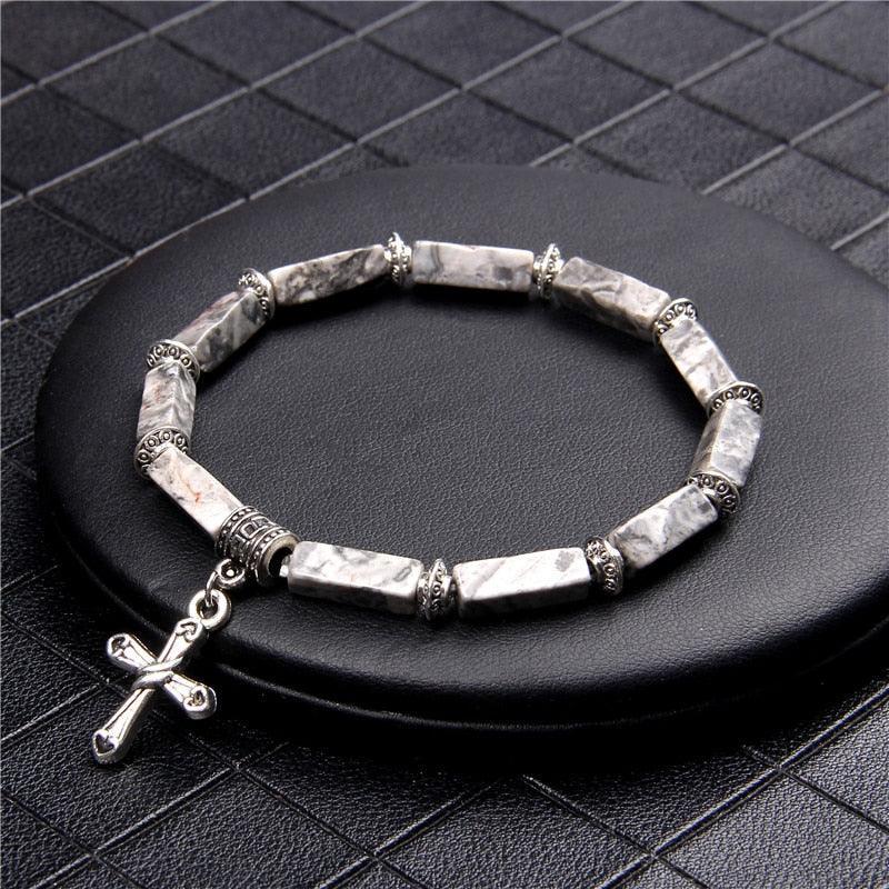 Fashion Cross Lapis lazuli, Natural Tiger Eye and Natural Stones Charms Pendant Bracelets - Christian Jewellery - The Jewellery Supermarket