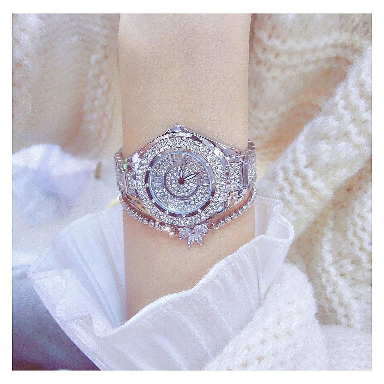Fashion Bling Simulated Diamonds Gold Rose Gold Silver Original Elegant Ladies Watch With Bracelet Set - Ideal Gift - The Jewellery Supermarket