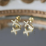 Minimalist Sterling Silver CZ Zircon Crystals Stud Earrings - Geometric Cross Gold Silver Colour Fashion Jewellery - The Jewellery Supermarket