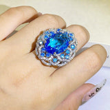 NEW VINTAGE RINGS Luxury Blue Big Flower AAA Zircon Gorgeous Ring - The Jewellery Supermarket