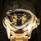 NEW - Men Golden Triangle Skeleton Mechanical Automatic Sport Watch - The Jewellery Supermarket