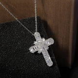 Charming Silver Colour Luxury Women White Crystal Pendant Necklace - Cute Cross Religious Necklace - The Jewellery Supermarket