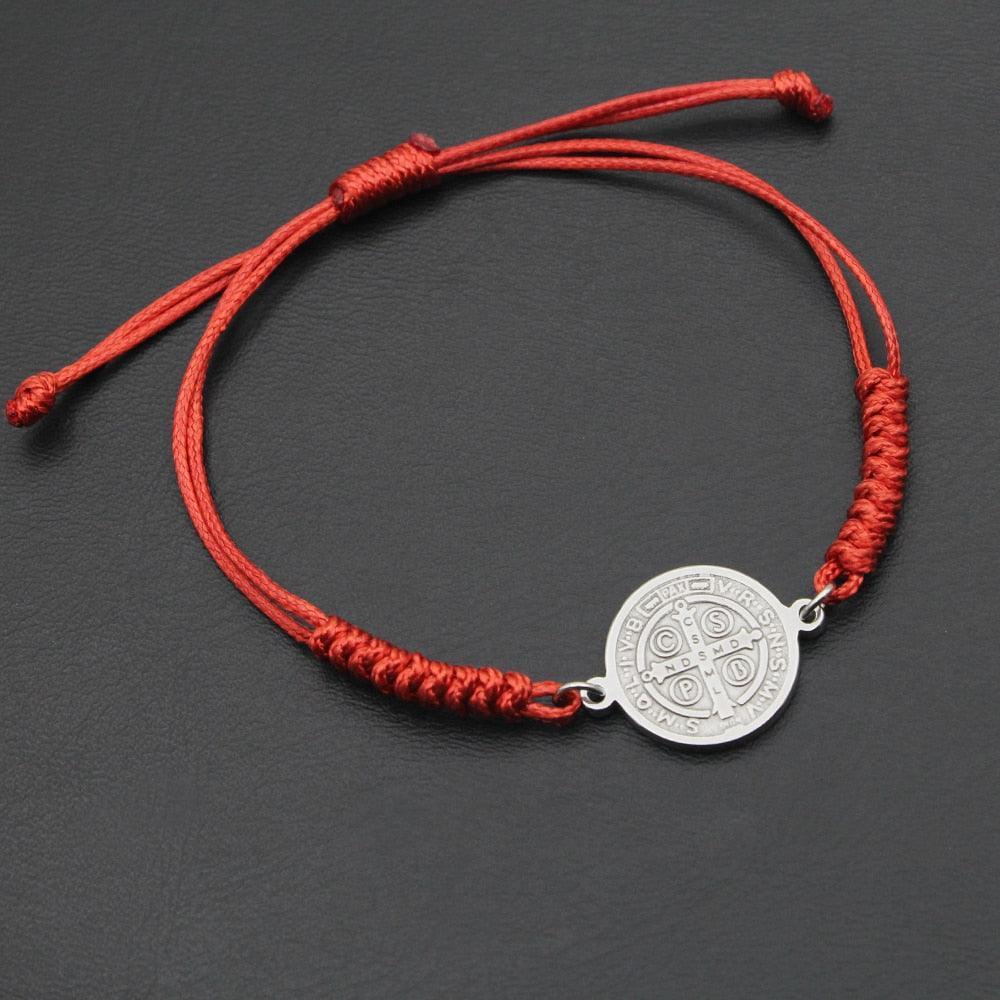 Catholic Religious Belief St. Benedict Cross Stainless Steel Bracelets Chinese Knot Bracelets for Men Women - The Jewellery Supermarket