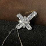 Charming Silver Colour Luxury Women White Crystal Pendant Necklace - Cute Cross Religious Necklace - The Jewellery Supermarket